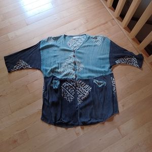 Over-Sized hand made, hand dyed, button down, V neck Artisan Top Tunic